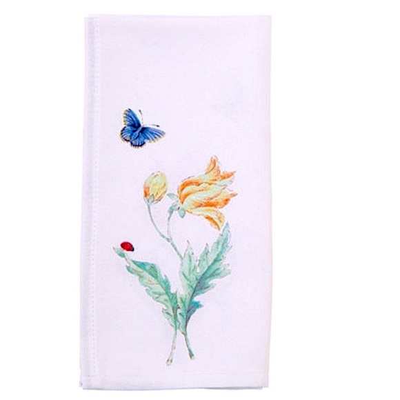 SET OF Butterfly Flower White Cloth Napkin Set 2 NEW - Picture 1 of 5